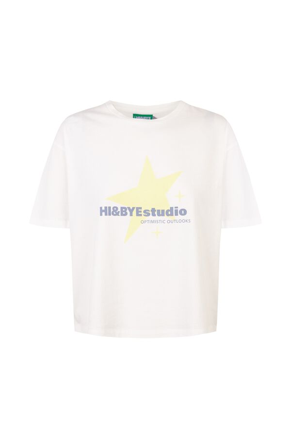 HI&BYE Playera manga corta de algod&oacute;n beige marfil