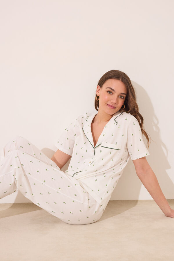 Womensecret Pijama camisera de algodón estampado  blanco