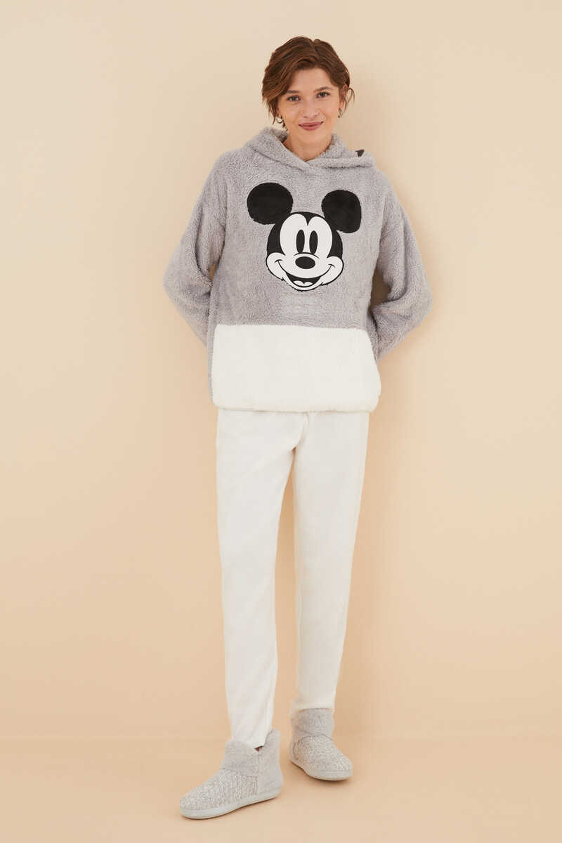 Womensecret Pijama larga pelo esponjoso Mickey Mouse gris