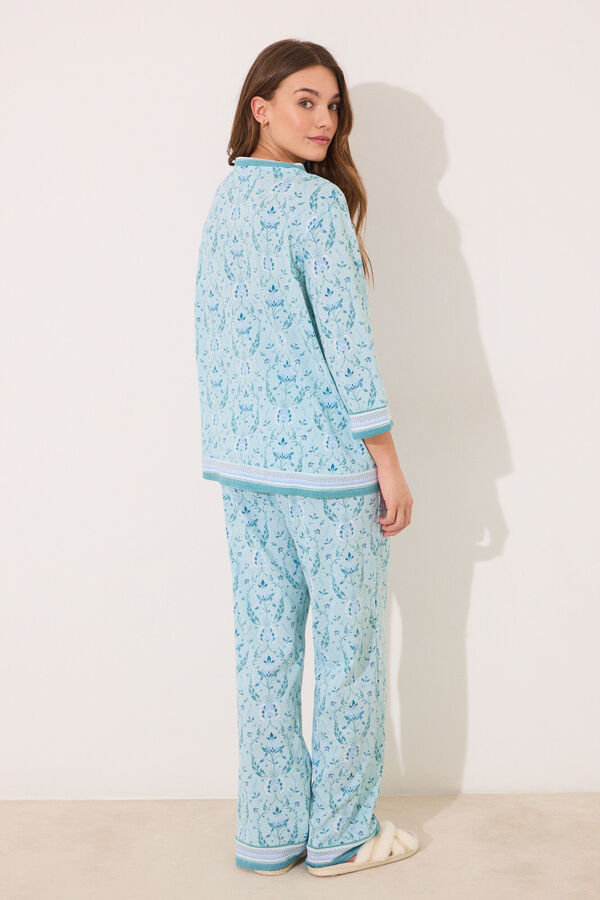 Womensecret Pijama estampado de flores verdes 100% algodón  verde
