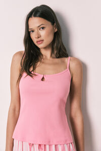 Women'secret Pijama corta de tirantes de algod&oacute;n y viscosa rosa