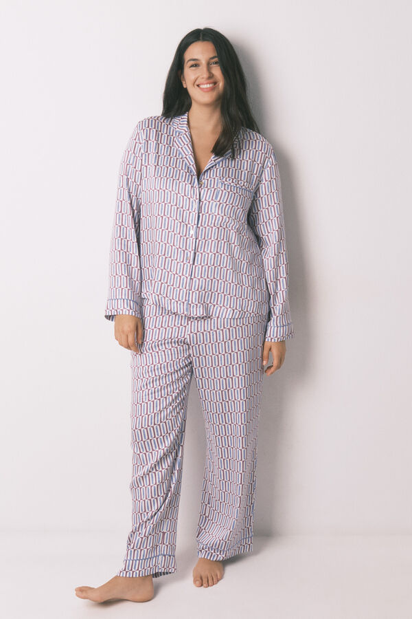 Women'secret Pijama camisera de satén con estampado geométrico púrpura