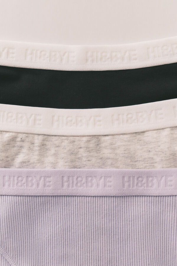 HI&BYE Pack de 3 panties cl&aacute;sicas negras, lila y gris blanco