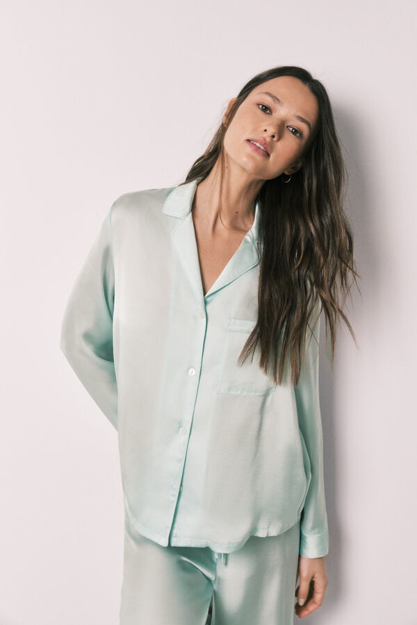 Women'secret Pijama camisera larga de sat&eacute;n verde verde