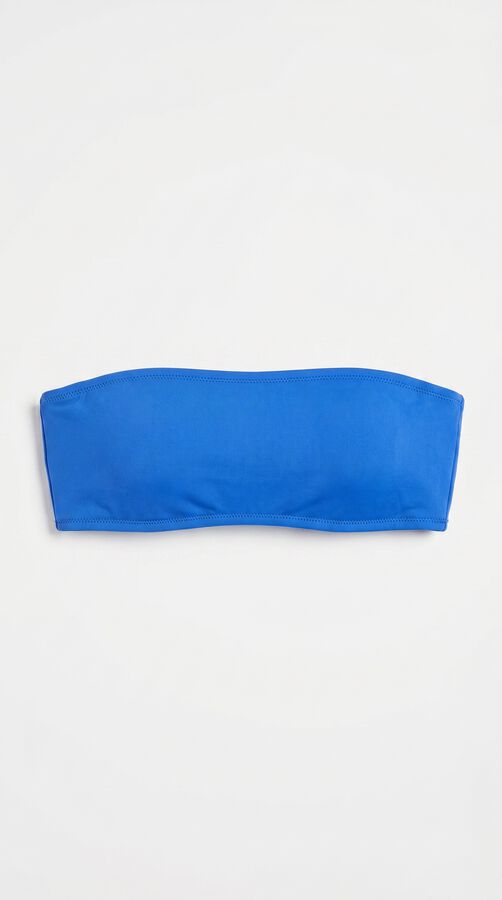 HI&BYE Top bikini bandeau liso azul estampado