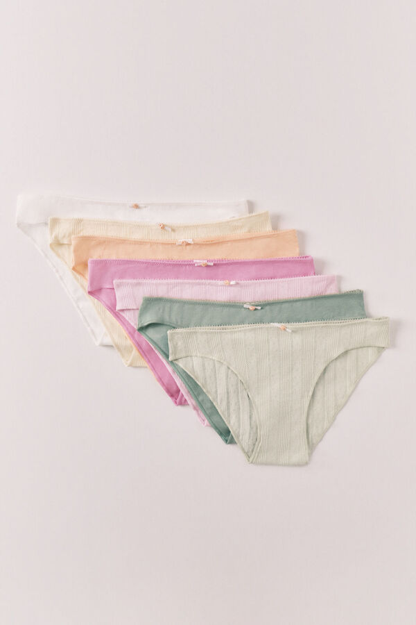 Women'secret Pack 7 panties cl&aacute;sicas de algod&oacute;n pointelle mix colores blanco