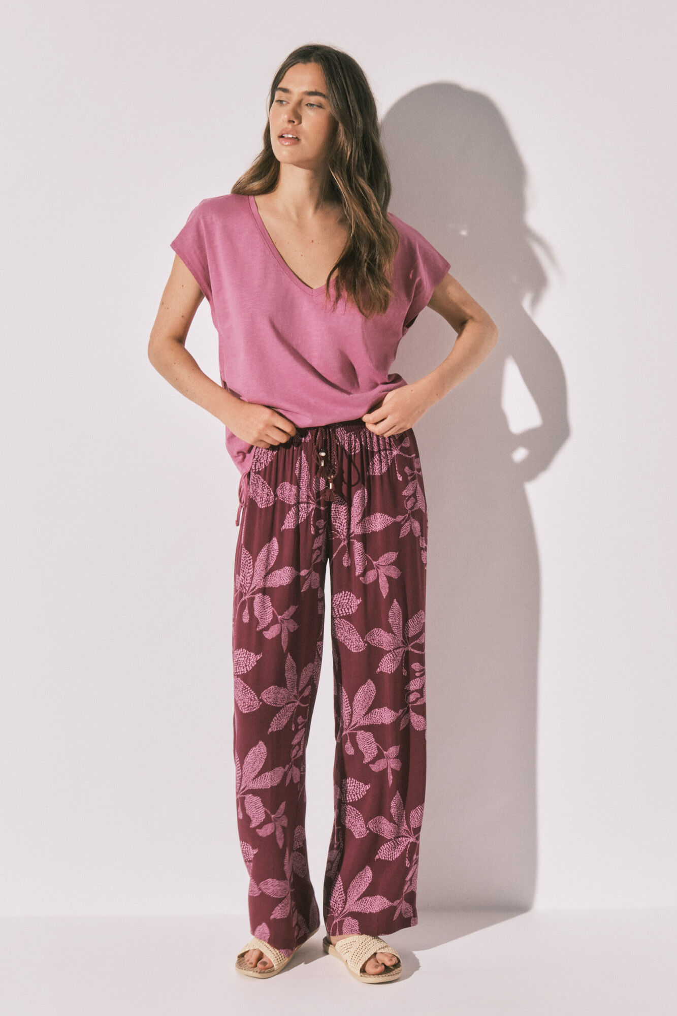 Women'secret Playera de algod&oacute;n con fruncido lila