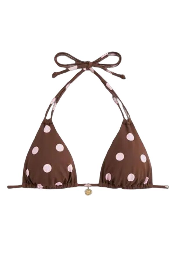 Women'secret Top bikini triangular estampado de puntos marr&oacute;n estampado