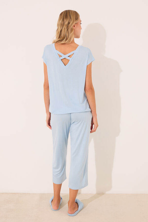 Womensecret Pijama Capri de viscosa con brillos azul azul