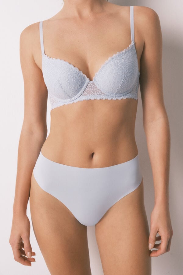 Women'secret Panty brasileña de tiro alto de microfibra azul azul