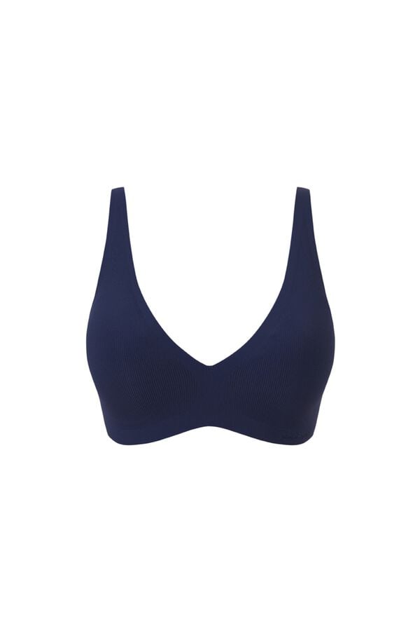 Women'secret Brasier top halter de microfibra acanalada azul azul
