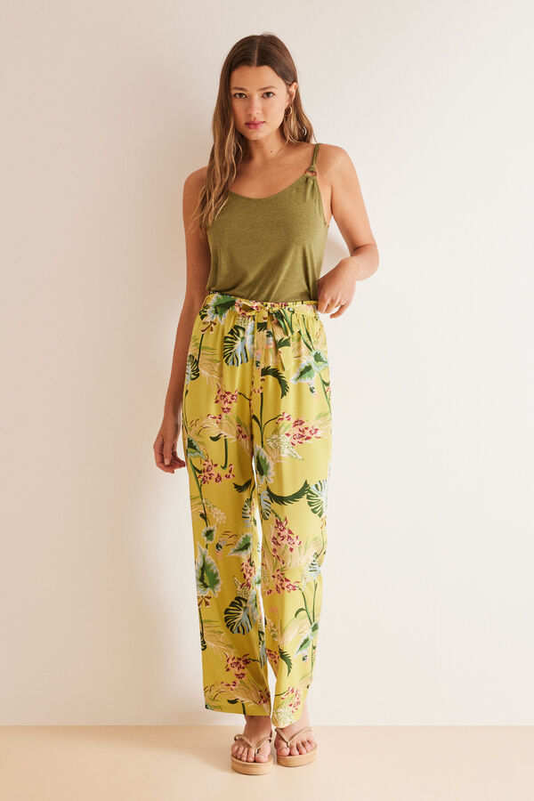 Womensecret Pantalón largo fluido floral estampado