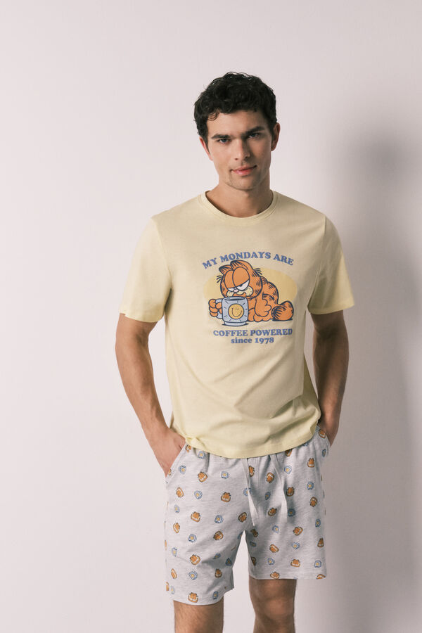 Women'secret Pijama corta para hombre de 100% algod&oacute;n Garfield amarillo