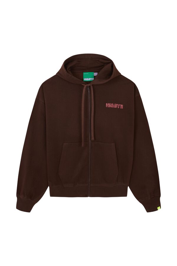 HI&BYE Sudadera con cierre y capucha marr&oacute;n caf&eacute;