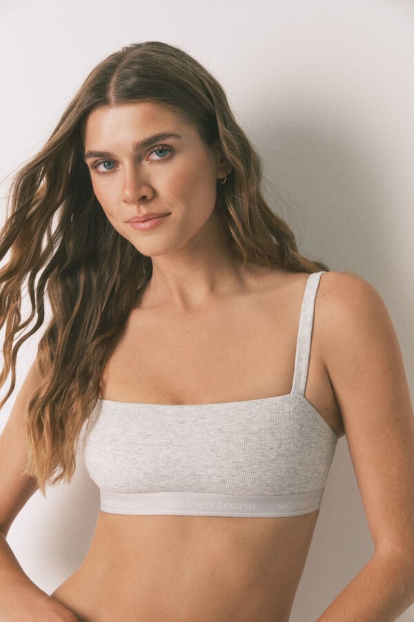 Women'secret Top sin costuras costuras de algodón gris gris