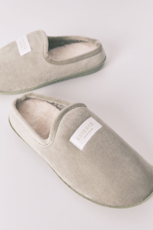 Womensecret Pantuflas para casa de velour verde kaki