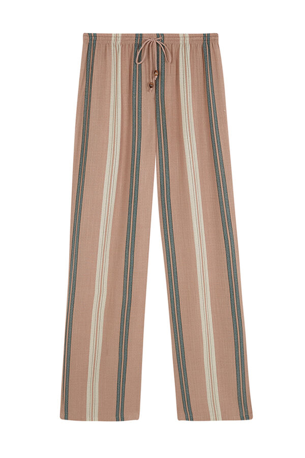 Womensecret Pantalón de viscosa con estampado de rayas marrones café