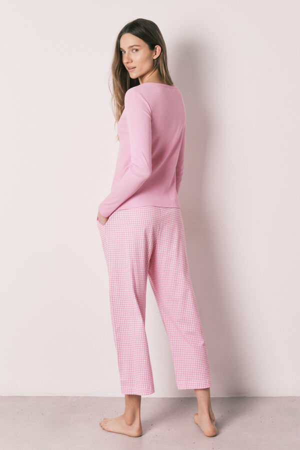 Women'secret Pijama larga estampado vichy de algod&oacute;n rosa rosa