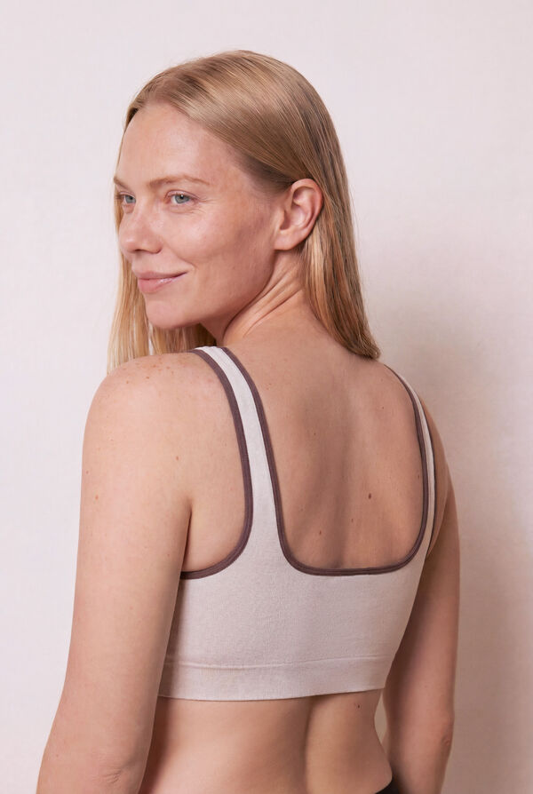 Women'secret Top largo sin costuras acanalado beige beige