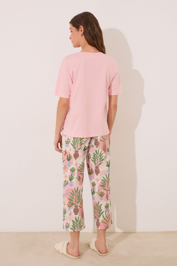 Womensecret Pijama capri 100% algodón maceteros rosas rosa