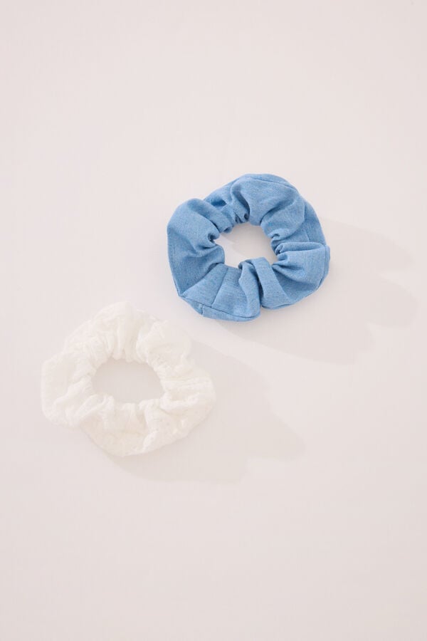 Womensecret Pack de 2 gomas para el pelo de denim con bordado suizo azul