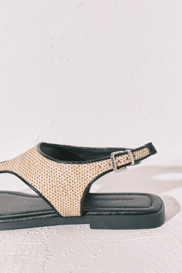 Women'secret Sandalias planas de dedo de rafia negro