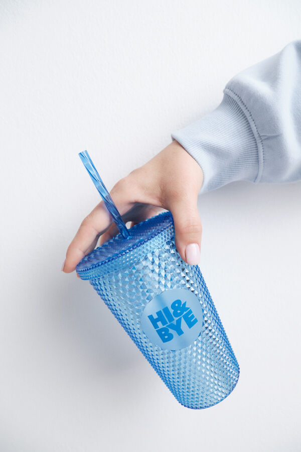 Womensecret Vaso de plástico azul mediano con pajita integrada azul