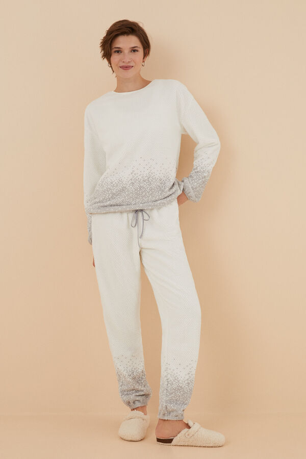 Womensecret Pijama larga polar mousse estampado tricot marfil