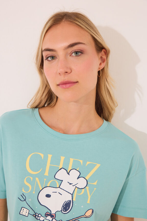 Womensecret Pijama corta verde de Snoopy 100 % algodón verde