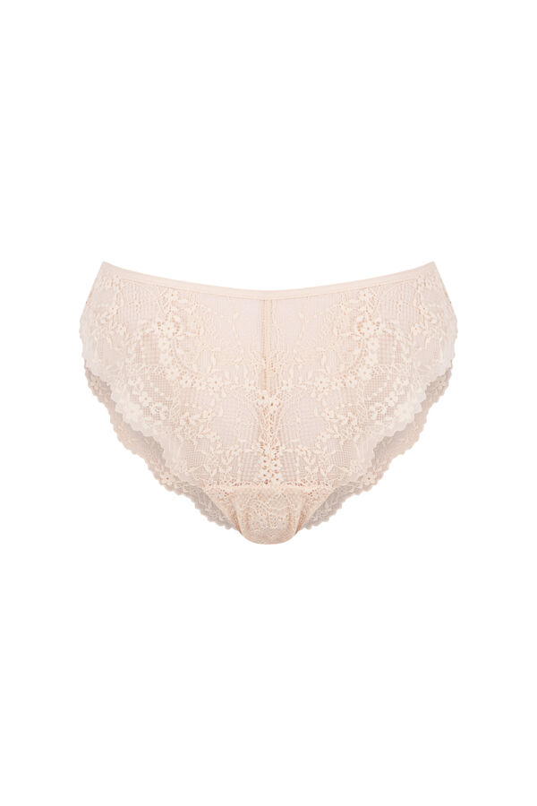 Women'secret Panty clásica de encaje color piel café