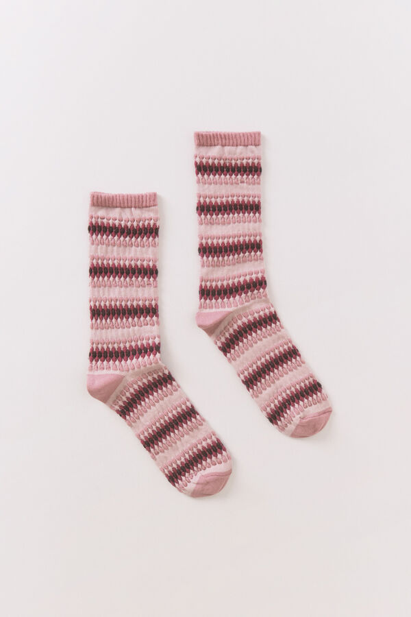 Women'secret Calcetines largos rosas con forma de diamante rosa