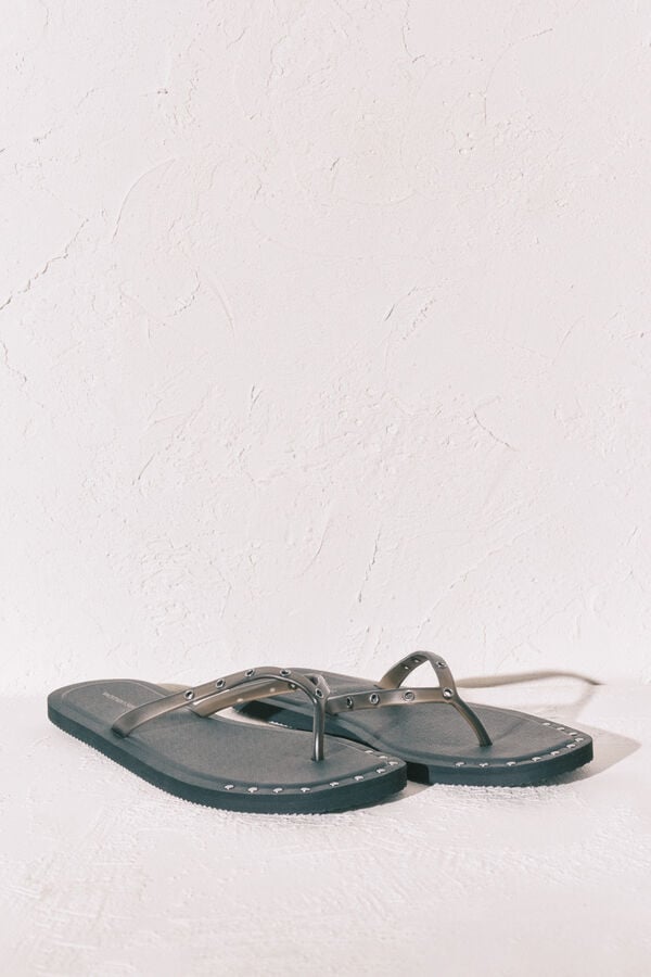 Women'secret Chanclas de punta cuadrada negras con tachuelas negro