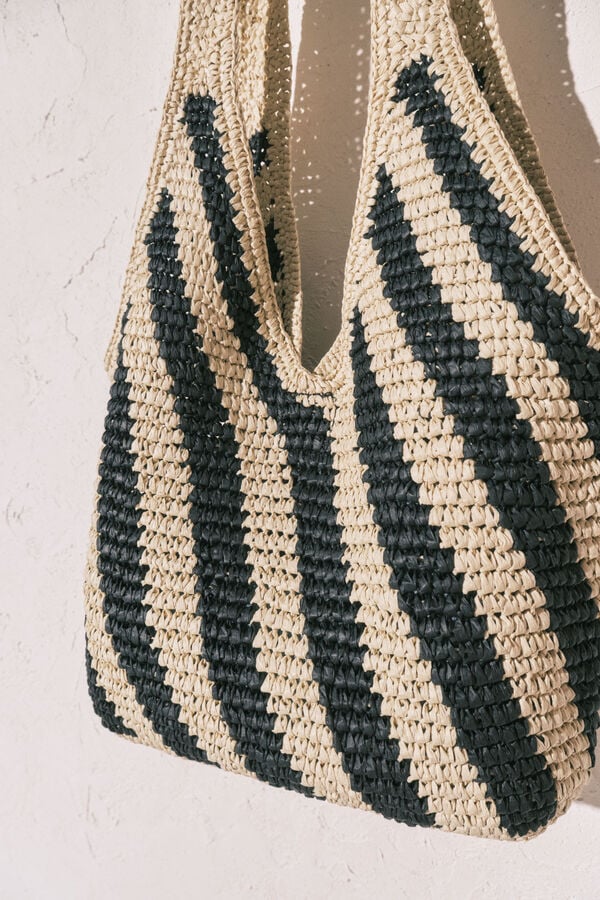 Women'secret Bolsa grande de rafia estampado cebra negro