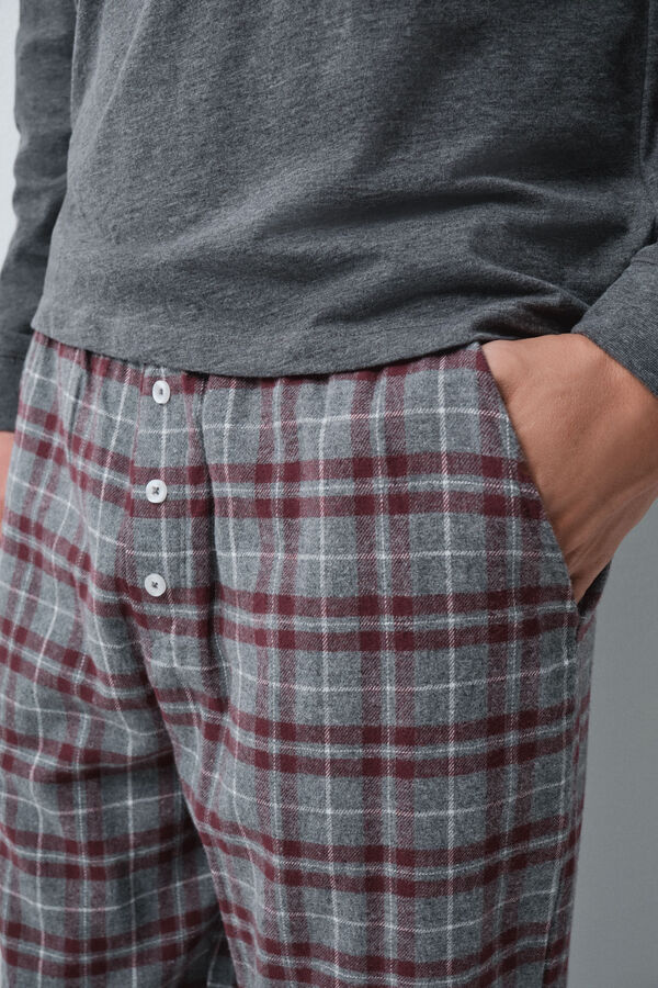 Women'secret Pijama larga de algod&oacute;n a cuadros gris gris