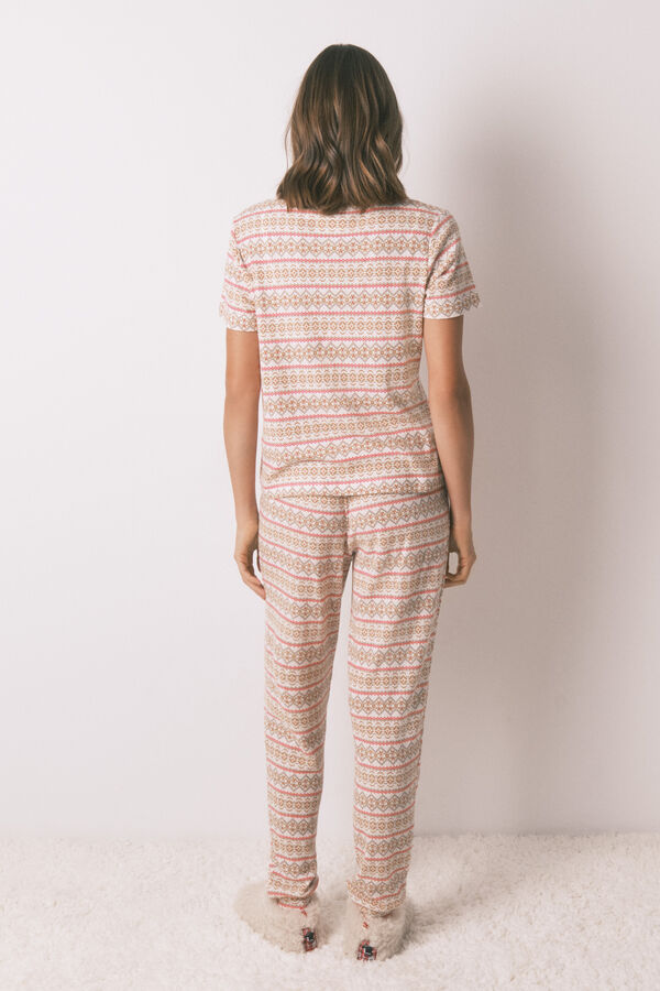 Women'secret Pijama larga textura waffle afelpado cenefas Mafalda  marfil