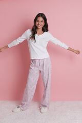 HI&BYE Pijama larga con rayas blancas y logo.  blanco