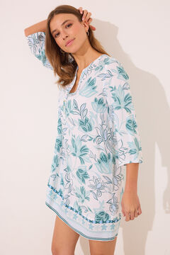 Womensecret Playera de dormir de viscosa con flores verdes blanco