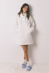 Women'secret Bata de cuello alto borrego blanco