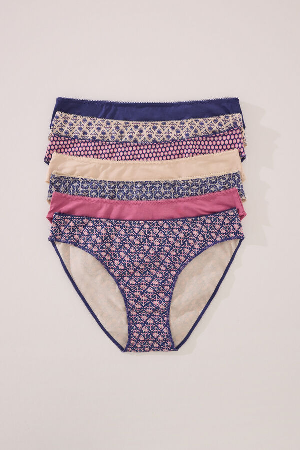 Womensecret Pack de 7 panties clásica de algodón con estampados variados estampado