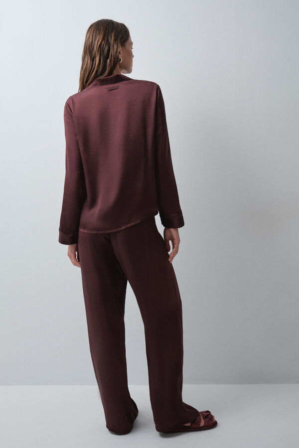 Women'secret Pijama larga camisera satinada granate p&uacute;rpura
