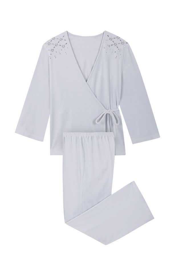 Womensecret Pijama larga cruzada strass espejo azul