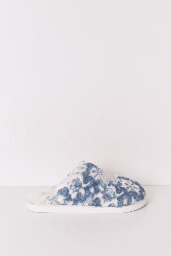 Women'secret Pantuflas para casa con parche de borrego con brillantina estampado