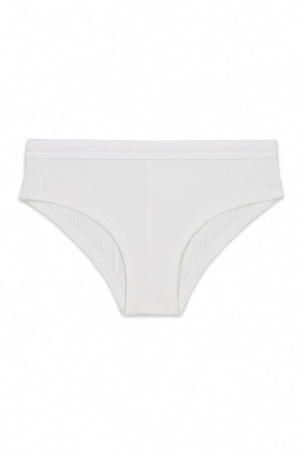 Women'secret Panty brasile&ntilde;o ancho de algod&oacute;n acanalado blanco marfil