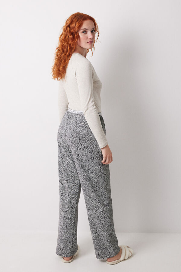 Womensecret Pantalón largo con estampado de flores verdes gris