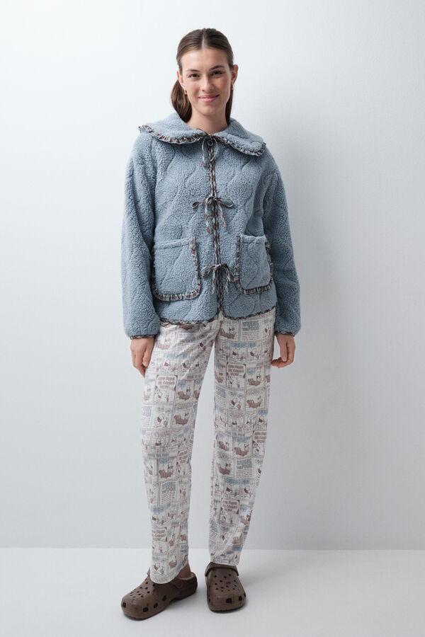 Women'secret Bata corta de borreguito con cuello bobo azul