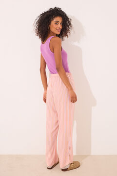 Womensecret Pantalón largo de viscosa con estampado de rayas rosa