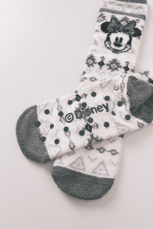 Women'secret Calcetines largos de piel con bordes estampado de Minnie Mouse blanco