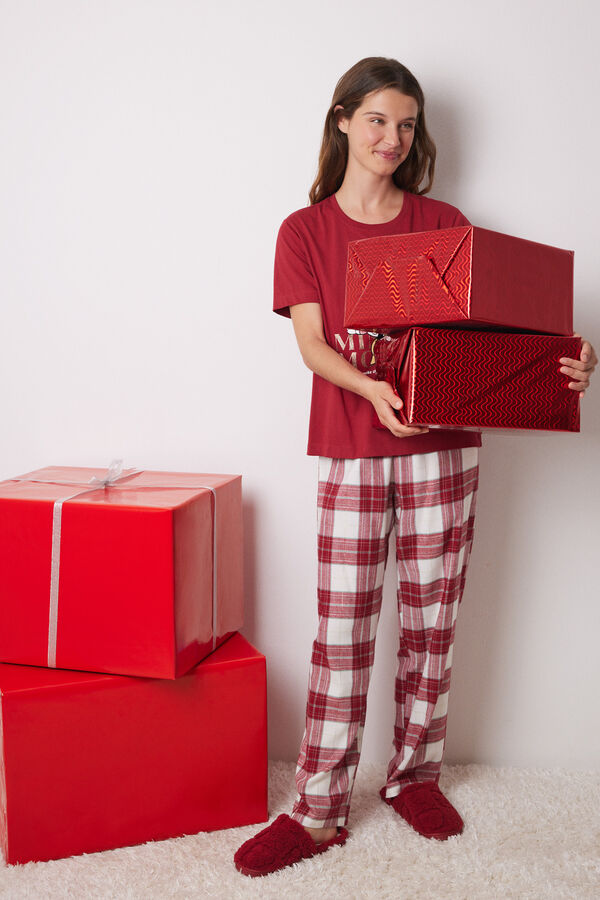Womensecret Pijama 100% algodón cuadros Minnie rojo