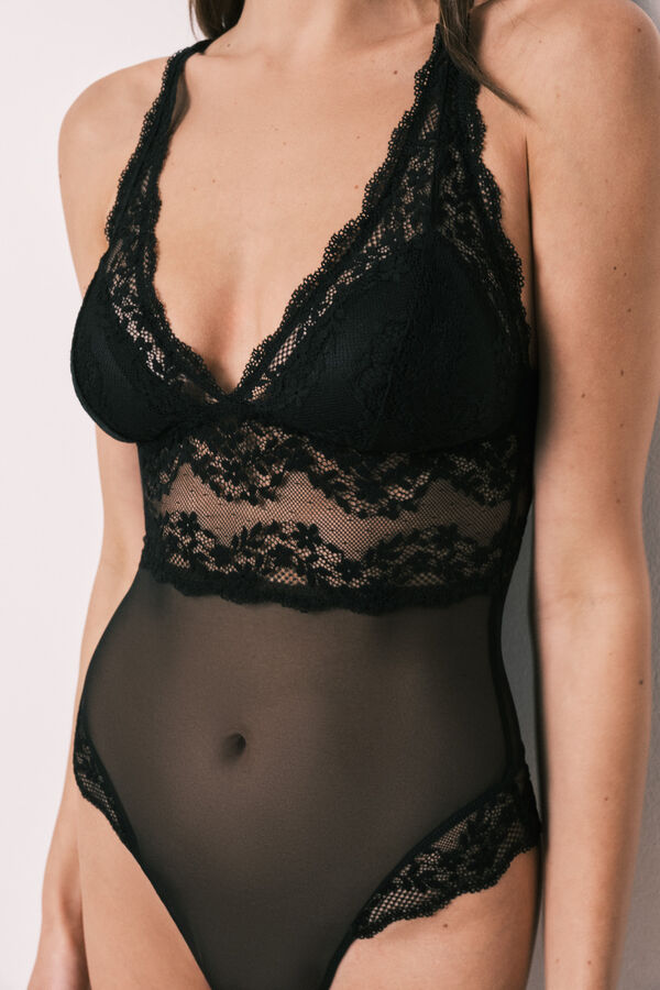 Women'secret Body triangular de microfibra y encaje negro negro
