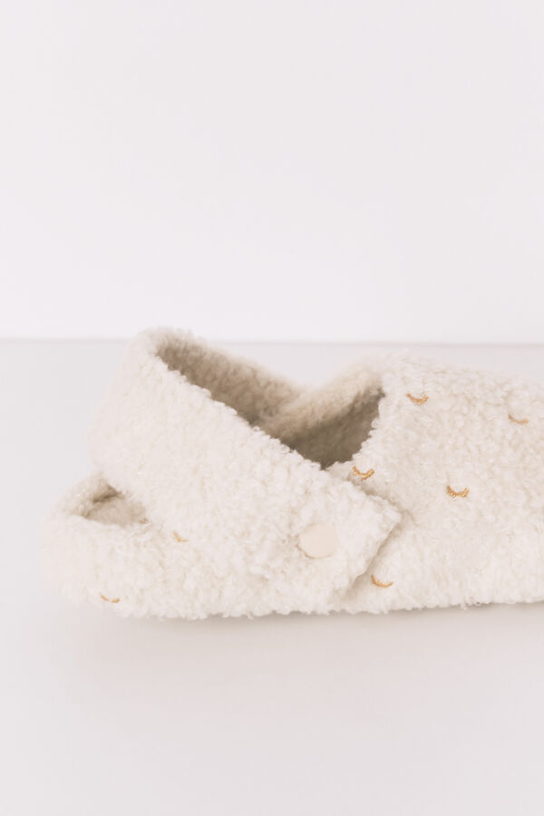 Women'secret Pantuflas para casa de borrego con purpurina blanca marfil